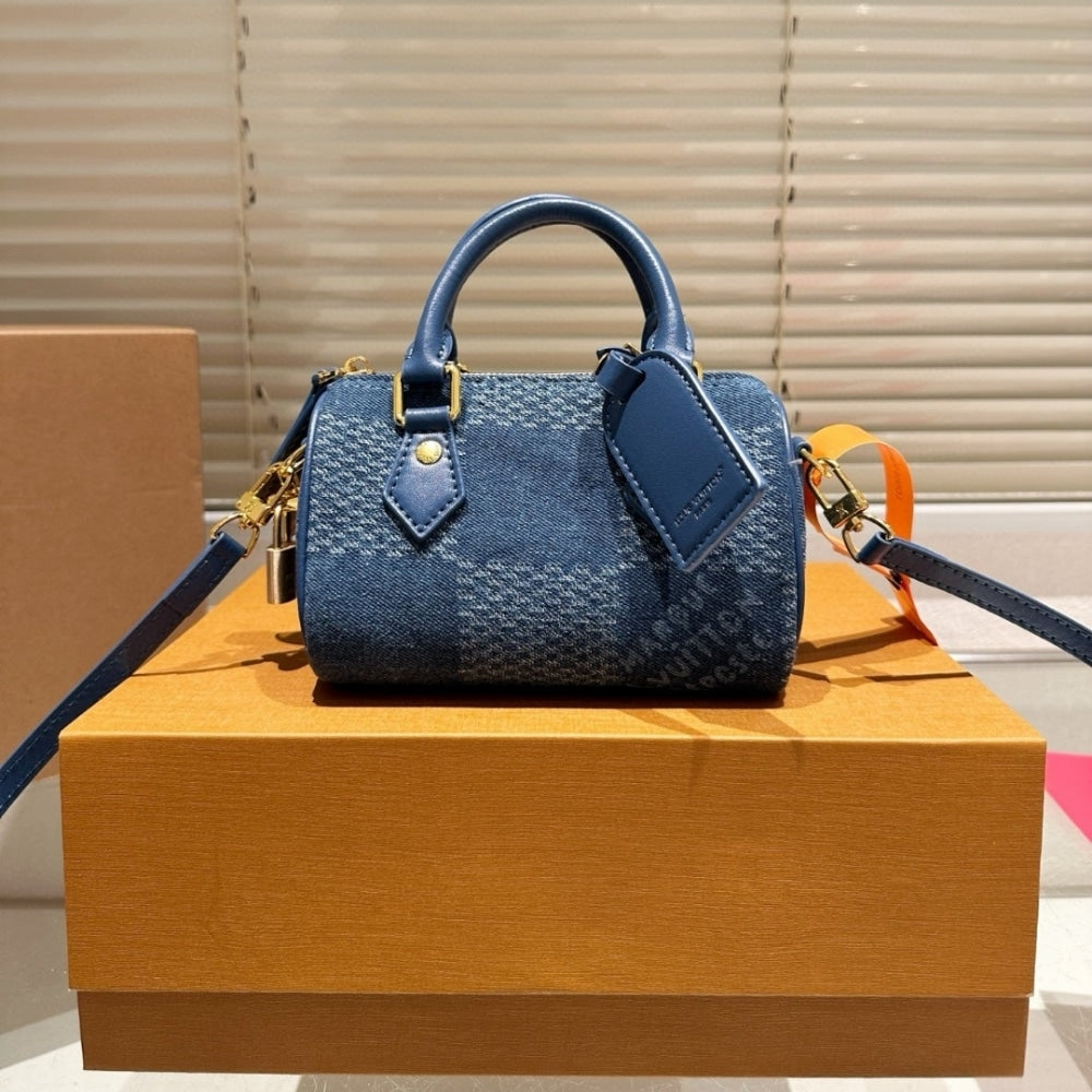 LOUIS VUITTON SPEEDY 18 BANDOULIÈRE DENIM BLUE 18CM N00208