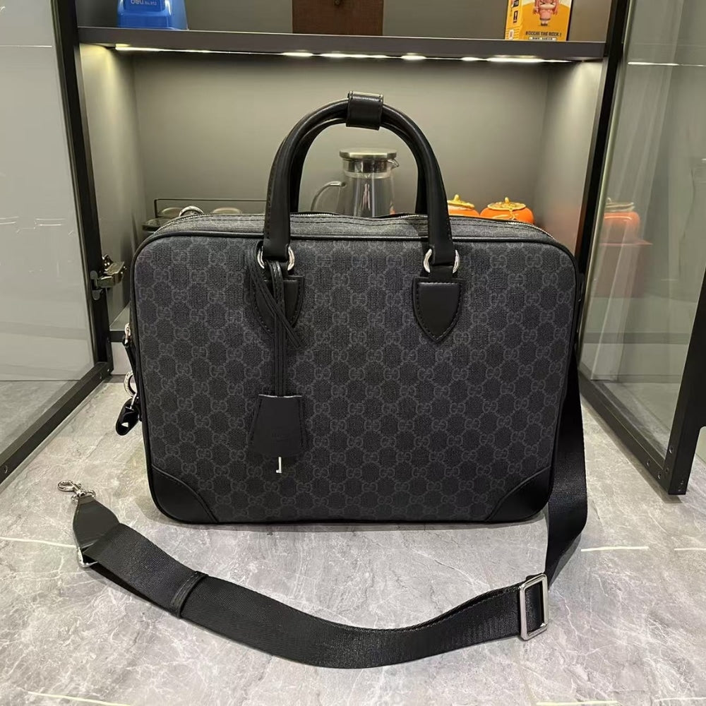 GUCCI GG EMBLEM MEDIUM BRIEFCASE BLACK 40CM ‎821149 FAED4 1000