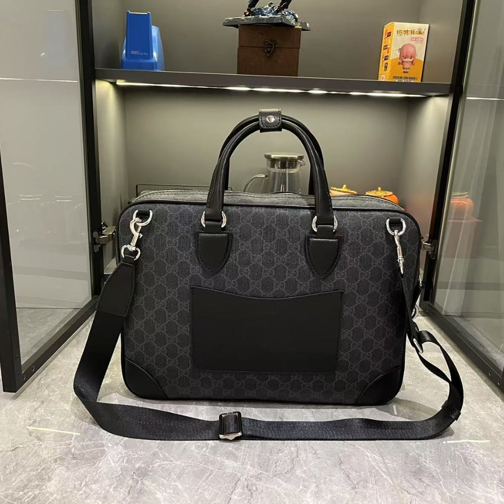 GUCCI GG EMBLEM MEDIUM BRIEFCASE BLACK 40CM ‎821149 FAED4 1000