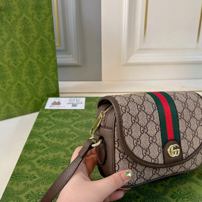 GUCCI OPHIDIA MINI SHOULDER BAG BEIGE AND DARK ‎19CM 772239 FACUJ 8745