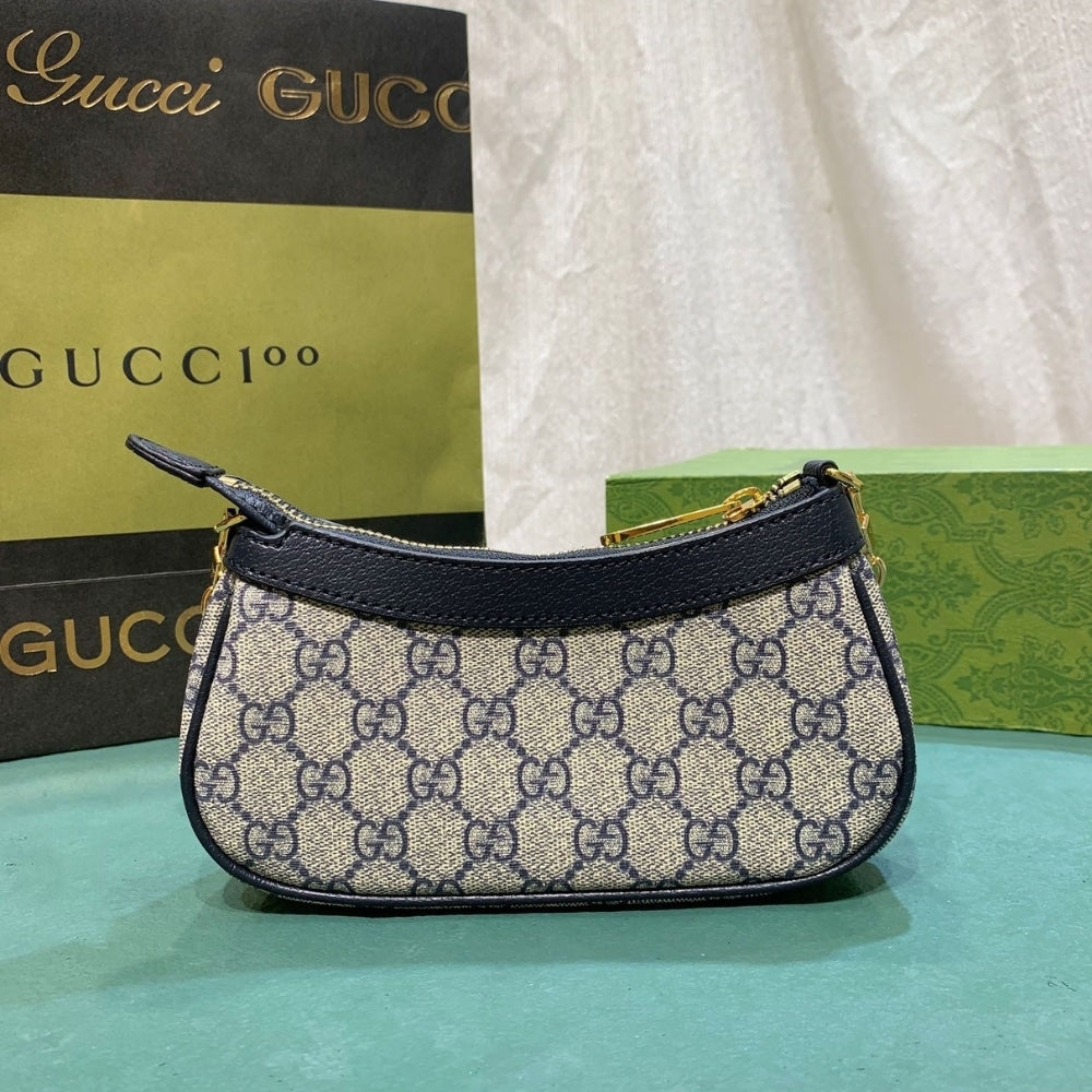 GUCCI OPHIDIA MINI BAG BLACK AND BEIGE 19CM
