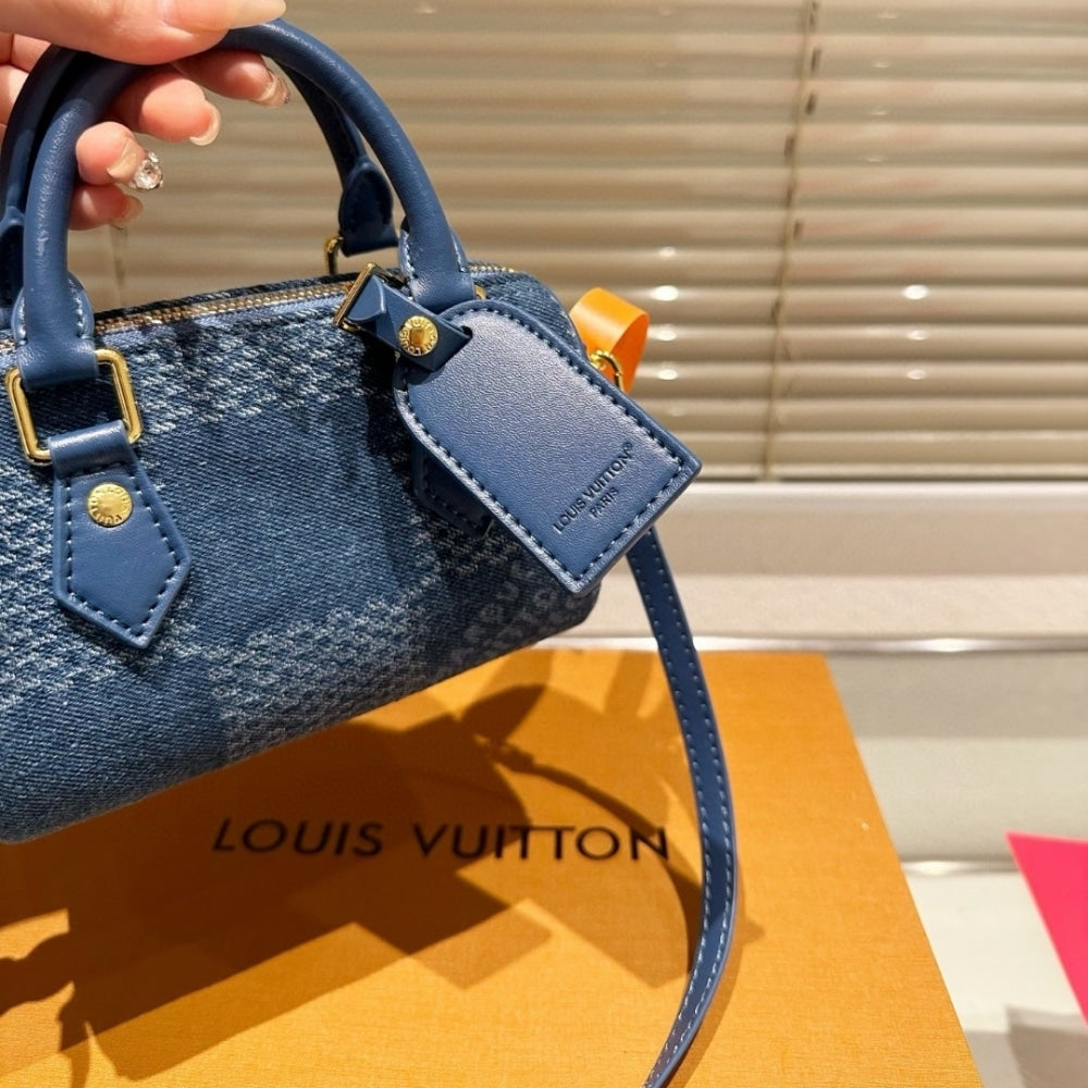 LOUIS VUITTON SPEEDY 18 BANDOULIÈRE DENIM BLUE 18CM N00208