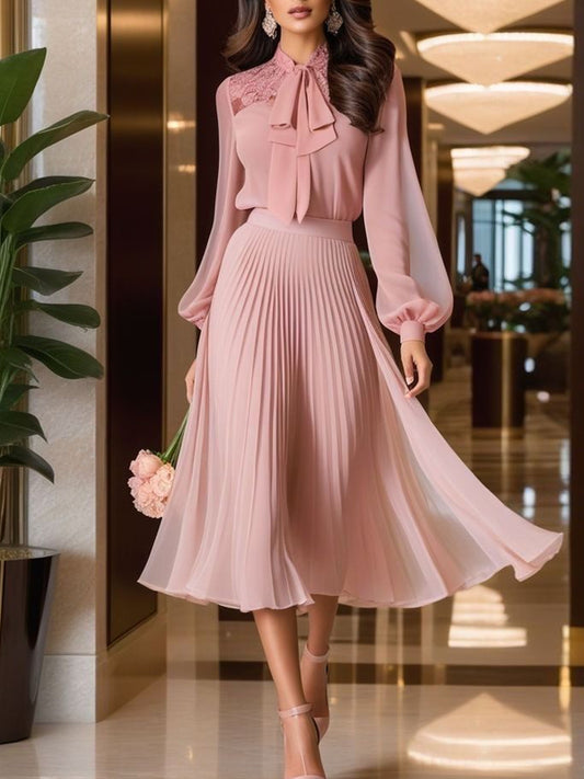 Pleated Pleated Skirt Temperament Chiffon Lace Shirt Ladies Suit
