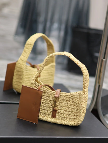 YSL Le 5 À 7 Mini In Raffia Beige - 19 X 11.5 X 4.5 CM
