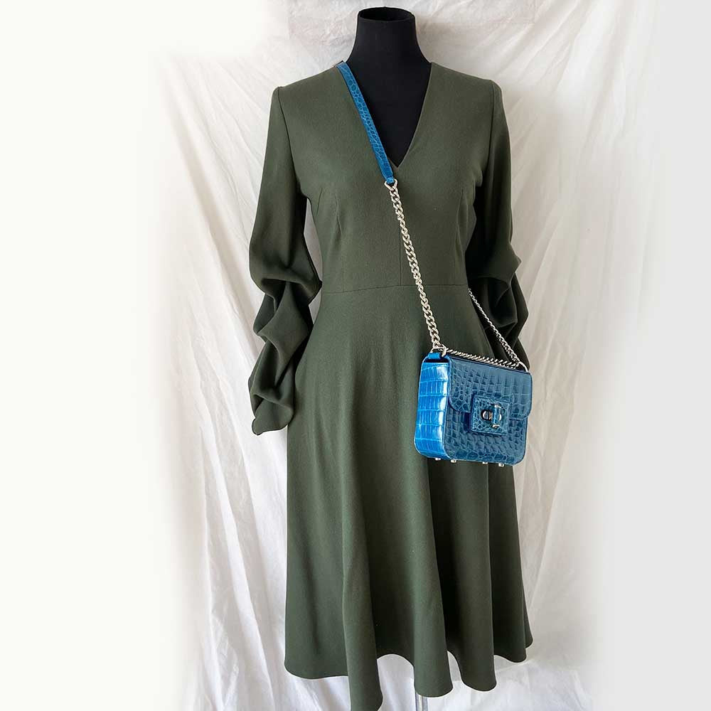 Kwanpen Crocodile Blue Box Bag