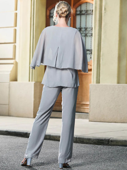 Round Neck Solid Color Top And Trousers Three-piece Suit