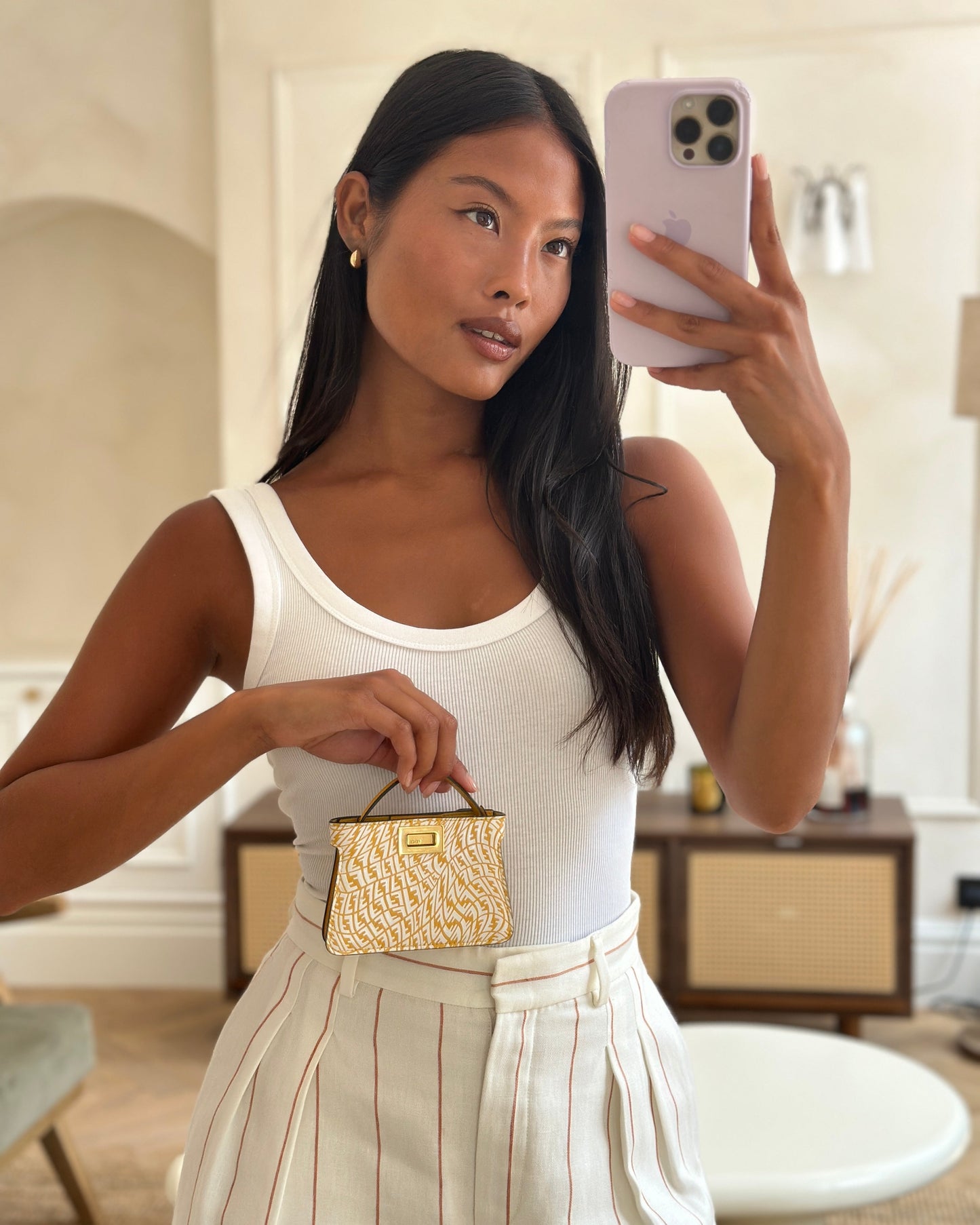 Fendi x Sarah Coleman Yellow Nano Peekaboo Bag with Gold Chain Strap