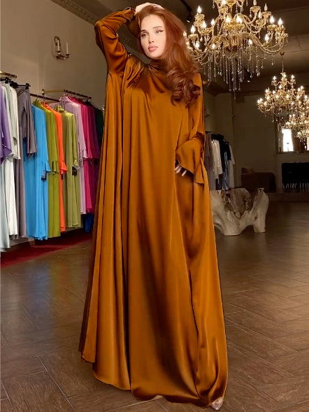 loveedsTM- Flared Sleeves Long Sleeves Solid Color High-Neck Maxi Dresses