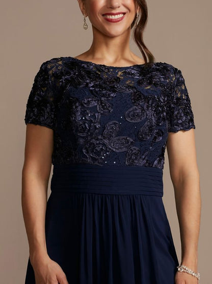 Round Neck Lace Short Sleeves Maxi Dress