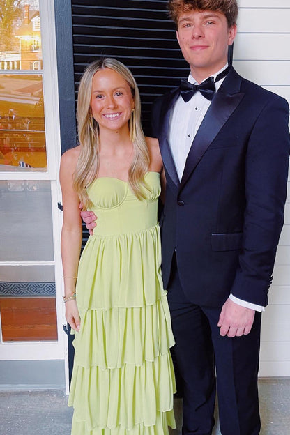 Apple Green Bustier Chiffon Tiered Maxi Dress Formal Dresses