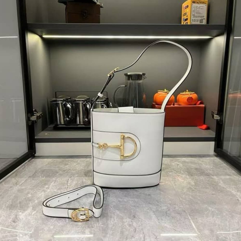 GUCCI 73 SMALL BUCKET BAG ROSSO ANCORA WHITE SMOOTH 20CM 833665 AAEC2 9540