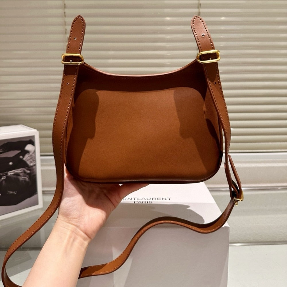 SAINT LAURENT CHARLIE LOGO PLAQUE MEDIUM SHOULDER BAG BROWN 21CM