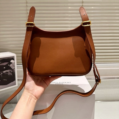 SAINT LAURENT CHARLIE LOGO PLAQUE MEDIUM SHOULDER BAG BROWN 21CM