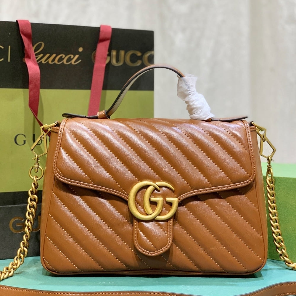 GUCCI GG MARMONT MINI TOP HANDLE BAG BROWN 20CM