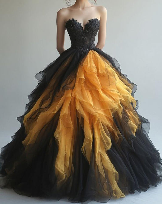 A-line Sweetheart Neck Lace Tulle Long Prom Dress, Vintage Formal Dress  ED01229