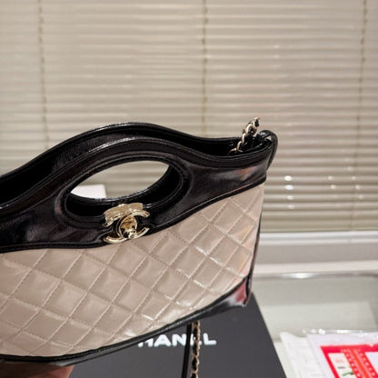 CHANEL 31 MINI SHOPPING BAG PATENT GOLD TONE METAL 23CM