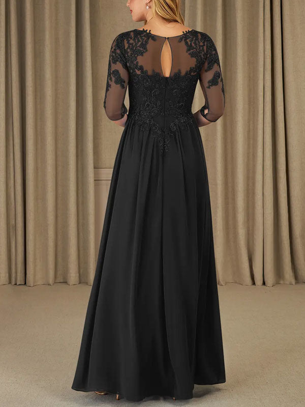 A-Line Scoop Lace Chiffon Dress