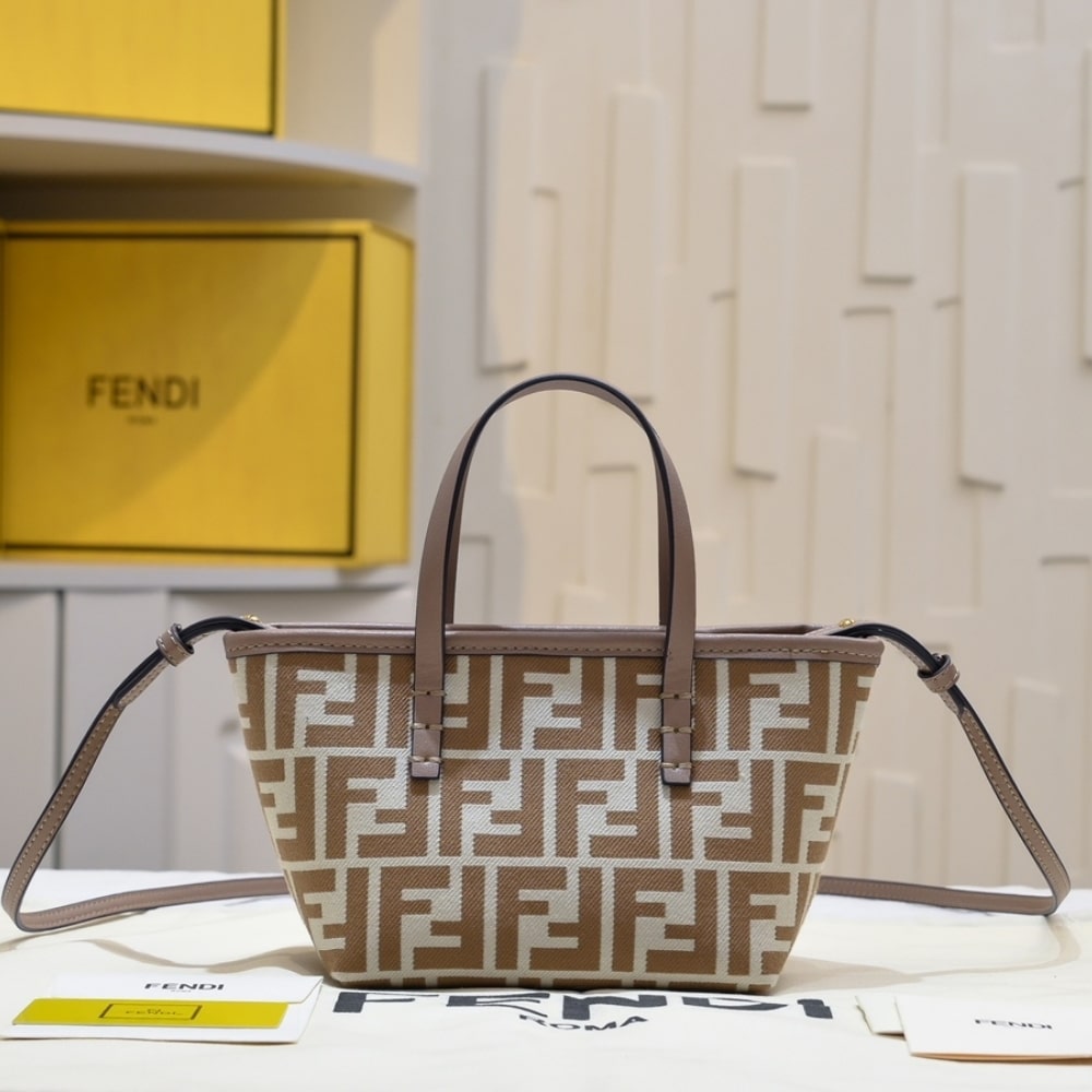 FENDI ROLL MINI FF JACQUARD MINI BAG BROWN 23CM