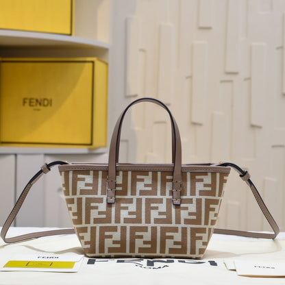 FENDI ROLL MINI FF JACQUARD MINI BAG BROWN 23CM