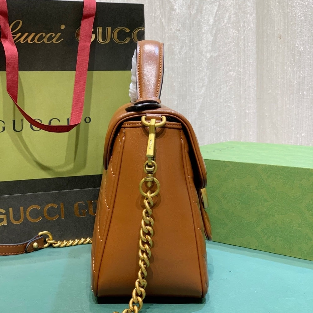 GUCCI GG MARMONT MINI TOP HANDLE BAG BROWN 20CM