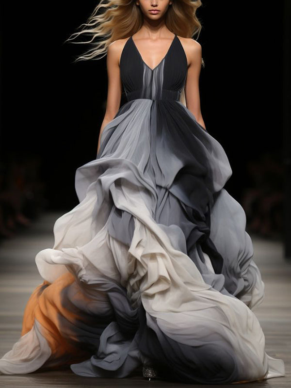 Suspender Color Gradient Maxi Dress