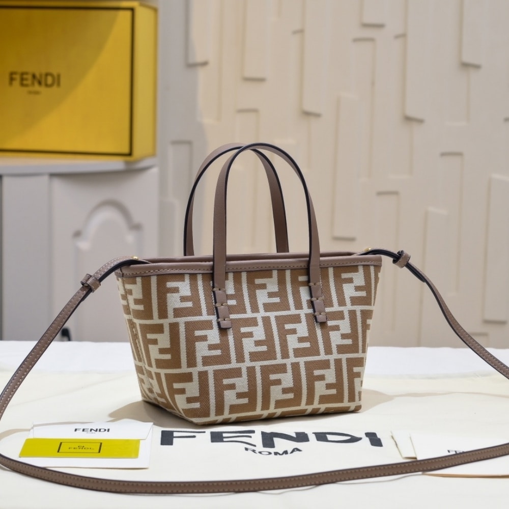 FENDI ROLL MINI FF JACQUARD MINI BAG BROWN 23CM
