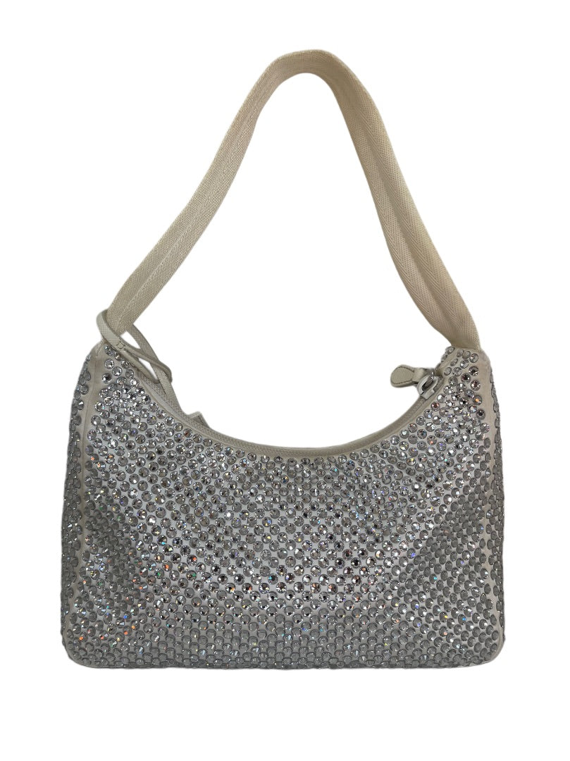 Prada White Re - Edition 2000 Satin Crystal Embellished Shoulder Bg