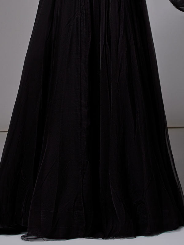 Sequined Long-sleeved Tulle Gown