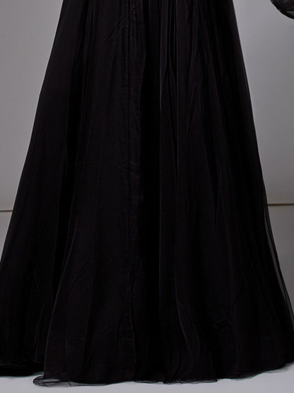 Sequined Long-sleeved Tulle Gown