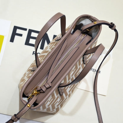 FENDI ROLL MINI FF JACQUARD MINI BAG BROWN 23CM