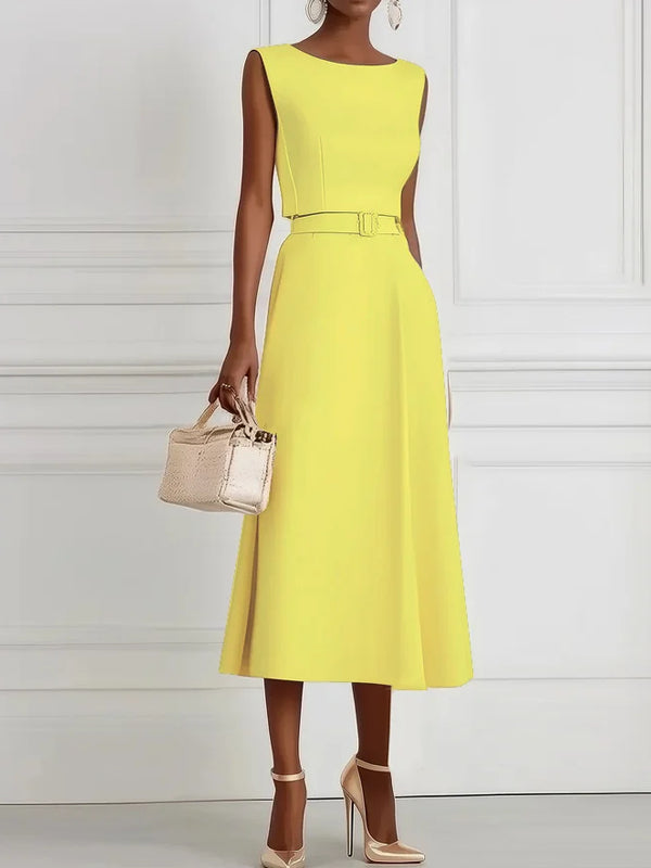 Classic Boat Neck Sleeveless A-Line Midi Dress