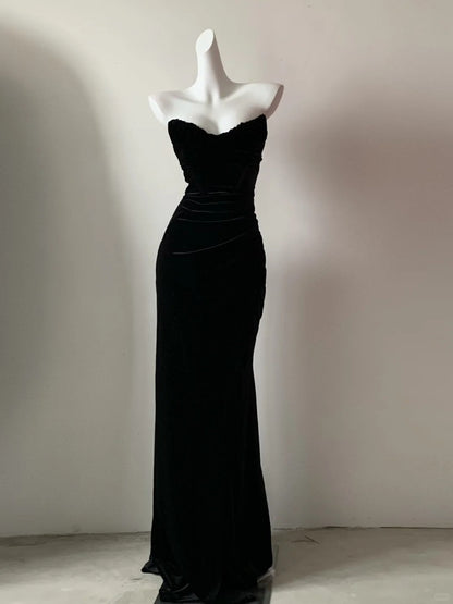 Blue/Black Unique Fashion Elegant Sweetheart Neck Long Velvet Floor Length Ball Gown Evening Gown Prom Dress gh4076