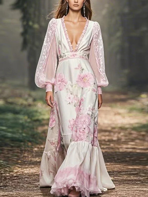 Mesh Temperament Print Party Women's Dress