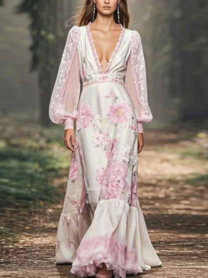 Mesh Temperament Print Party Women's Dress