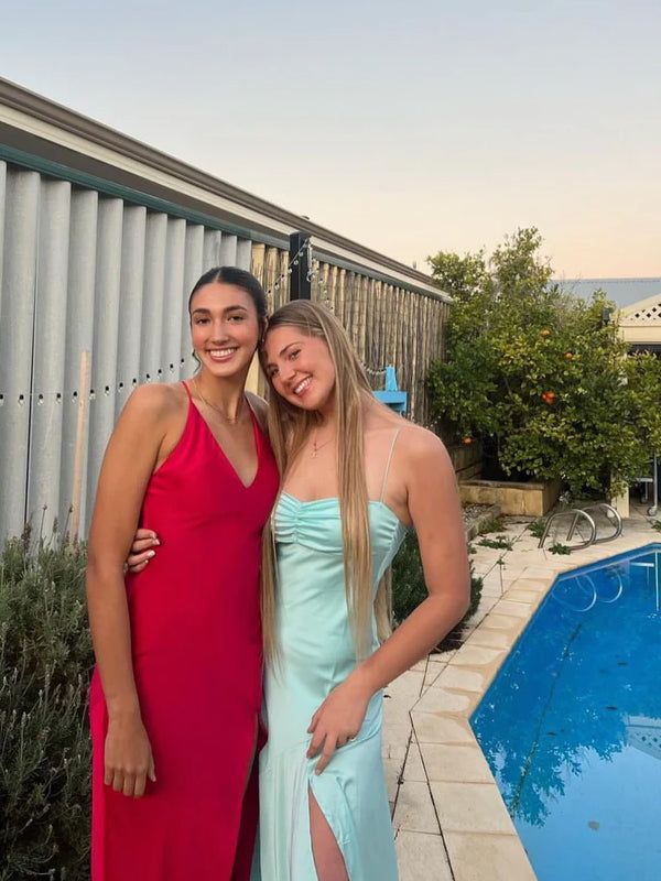 Elegant Blue Satin Mermaid Side Slit Long Evening Prom Dresses Sexy Prom Dress DP246