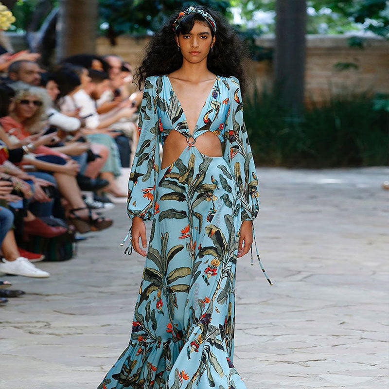 loveedsTM- Sexy V-Neck Backless Hollow Out Dress 2024 Summer Women Lantern Sleeve Club Party Long Maxi Dresses Tunic Beach Cover Up A916