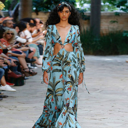 loveedsTM- Sexy V-Neck Backless Hollow Out Dress 2024 Summer Women Lantern Sleeve Club Party Long Maxi Dresses Tunic Beach Cover Up A916