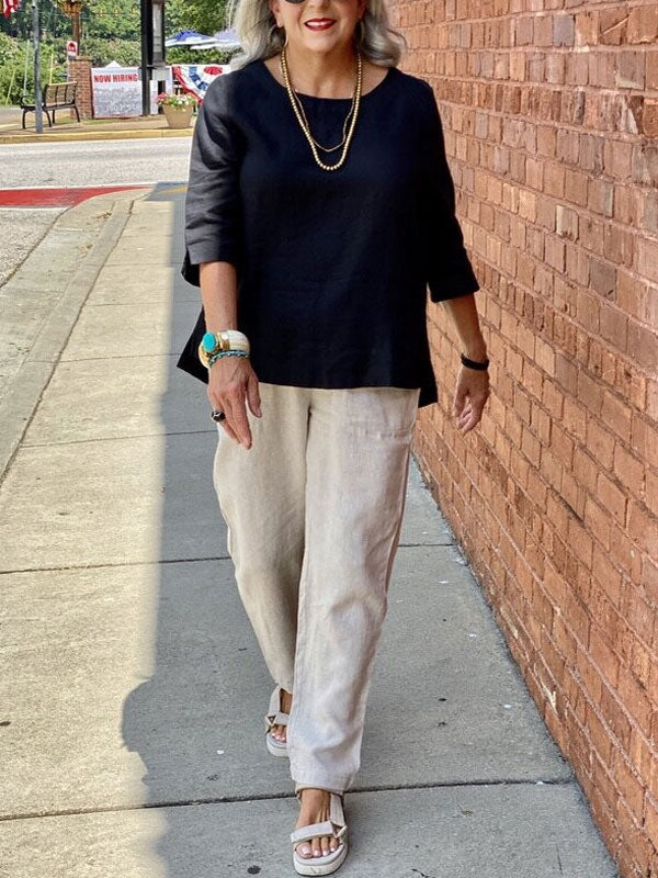 Pullover Cotton and Linen Elegant Ladies Shirt