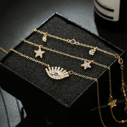 Water drop blue diamond multilayer necklace