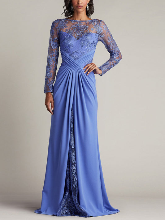 Round Neck Lace Solid Color Maxi Dress