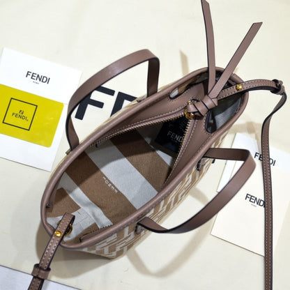 FENDI ROLL MINI FF JACQUARD MINI BAG BROWN 23CM