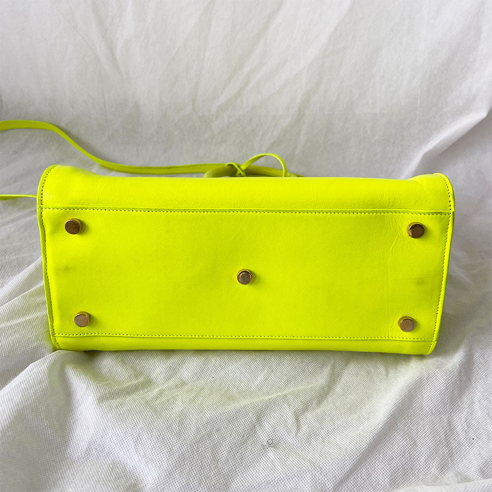 Saint Laurent Neon Yellow Leather Small Classic Sac De Jour Tote