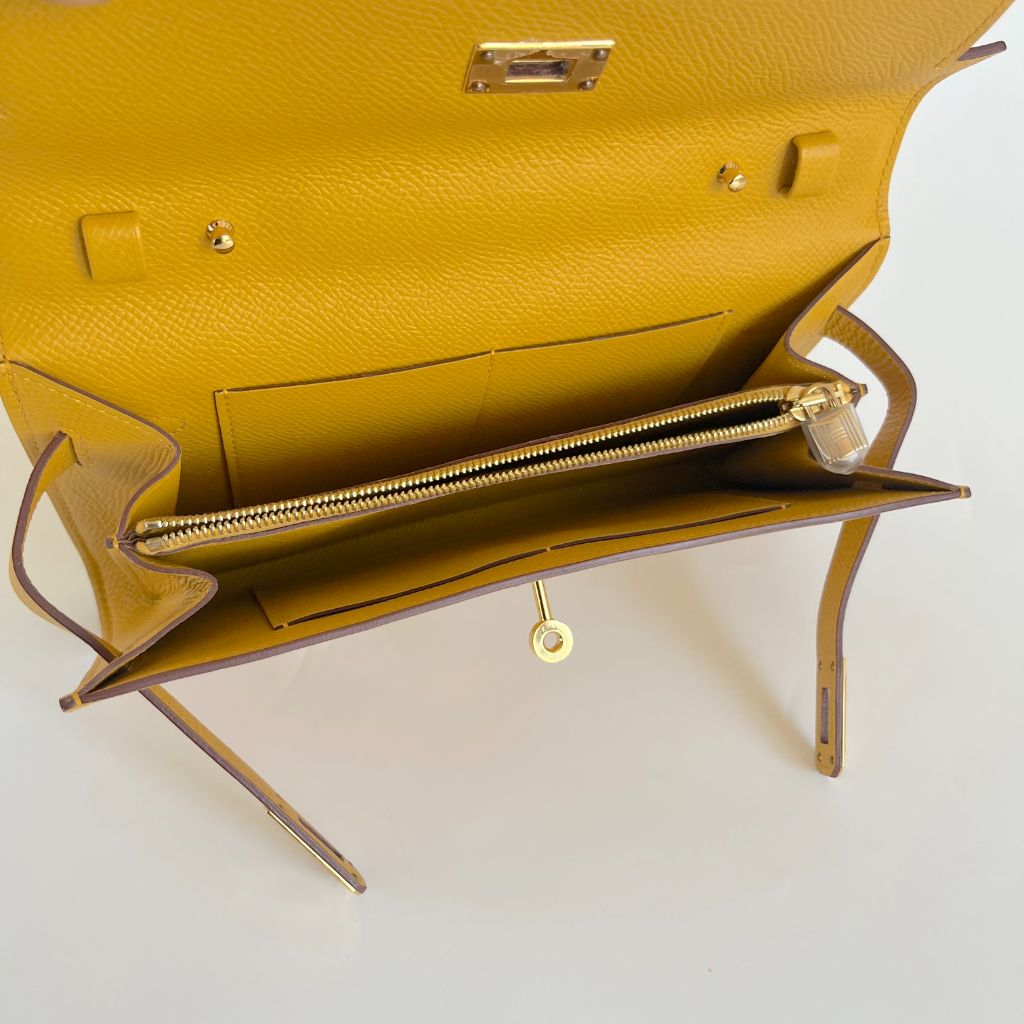 Hermes Kelly To Go Wallet Jaune d'or Epsom Leather with gold hardware