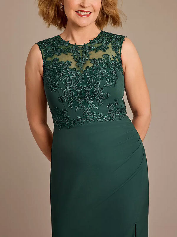 Scuba Crepe Tank Sheath Dress with Appliques