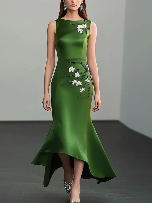 Green Satin Midi Dress