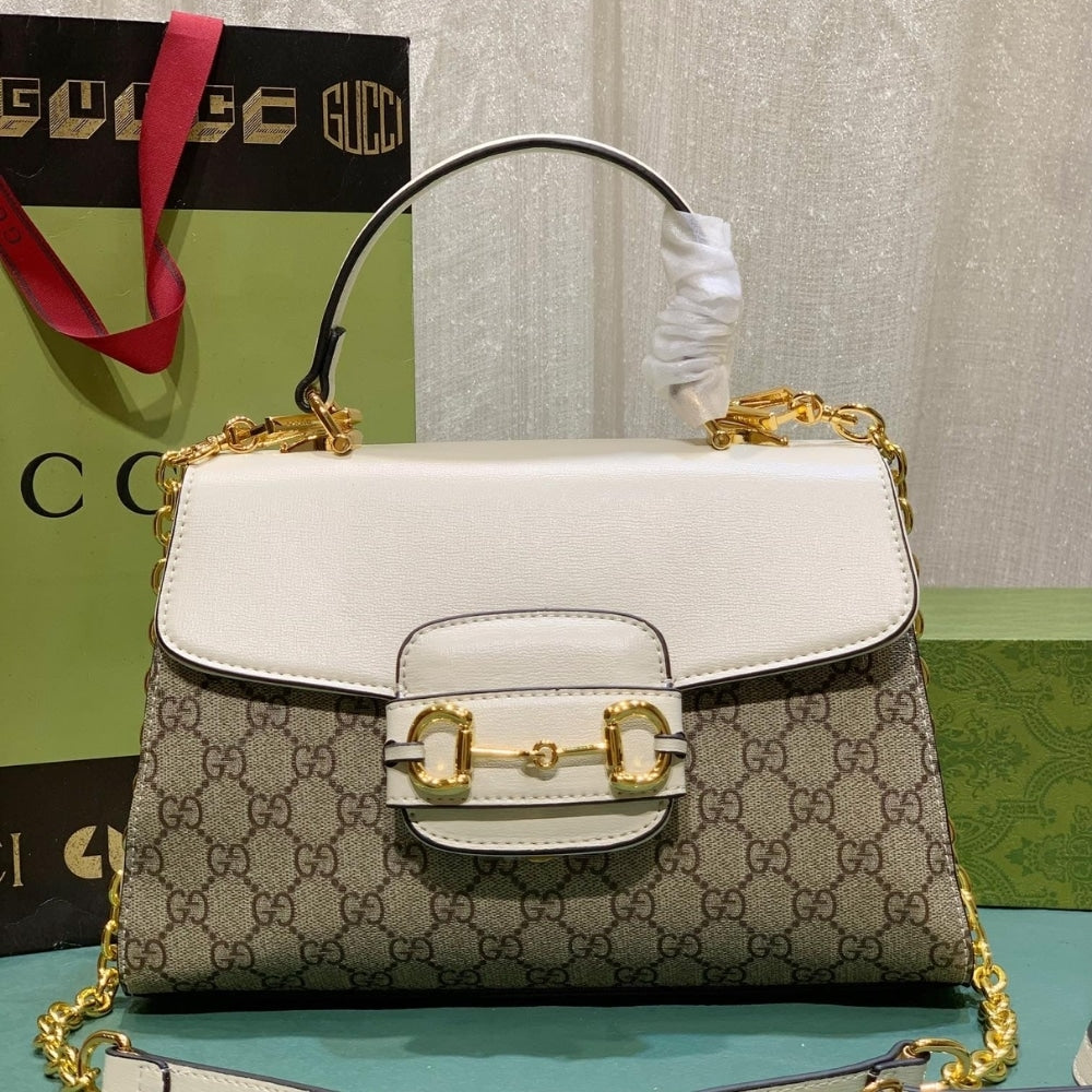 GUCCI HORSEBIT 1955 MINI TOP HANDLE BAG BEIGE EBONY 29CM