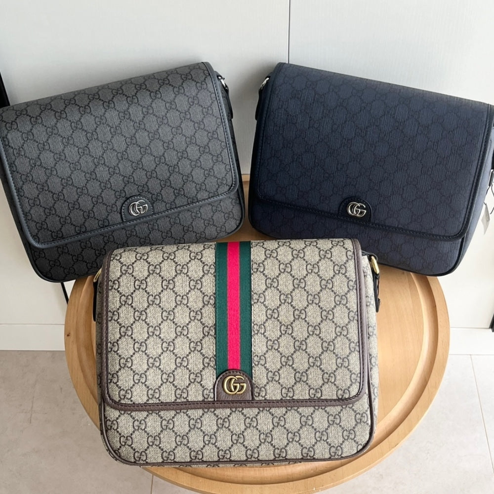 GUCCI OPHIDIA MEDIUM MESSENGER BAG BEIGE AND EBONY 28CM 761741 FACJQ 9741