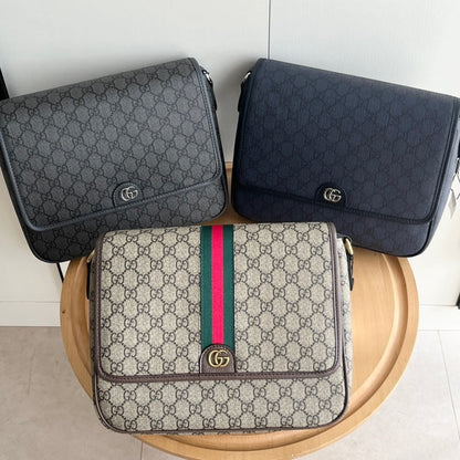 GUCCI OPHIDIA MEDIUM MESSENGER BAG BEIGE AND EBONY 28CM 761741 FACJQ 9741