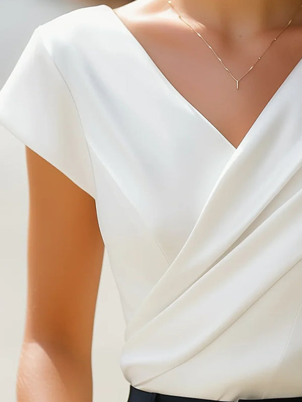 Elegant Plain Asymmetric Cross Neck T-shirt