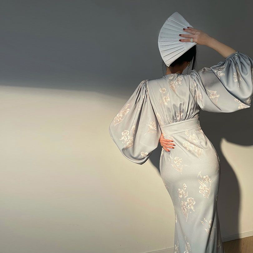 loveedsTM- Vintage French Women Dress Spring Summer Elegant Floral Print V Neck Latern Sleeve Long Maxi Dress Party Holiday Female Vestidos